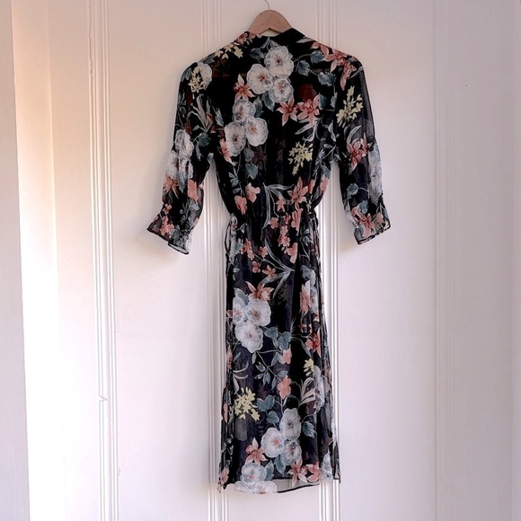 Zara Floral Long Sleeve Shirt Dress Sheer Kimono - Picture 7 of 11